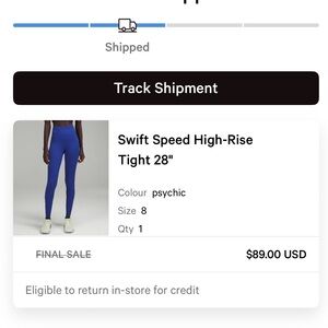 lululemon Swift Speed High-Rise Leggings 28” length